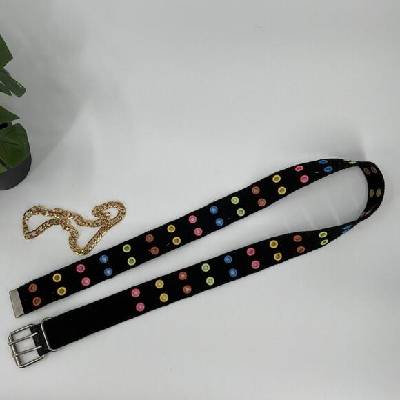 Black Canvas Multicolored Detail Belt Y2K - Picture 2 of 3
